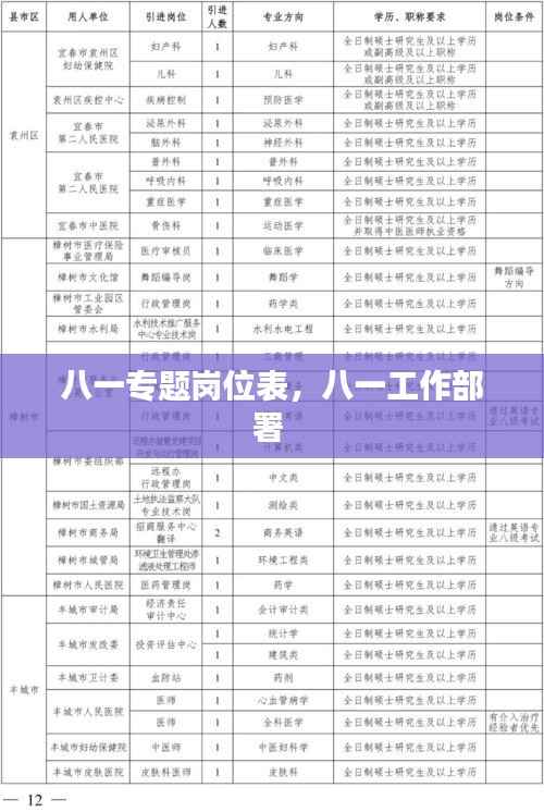 八一专题岗位表,八一工作部署