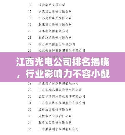 江西光电公司排名揭晓,行业影响力不容小觑
